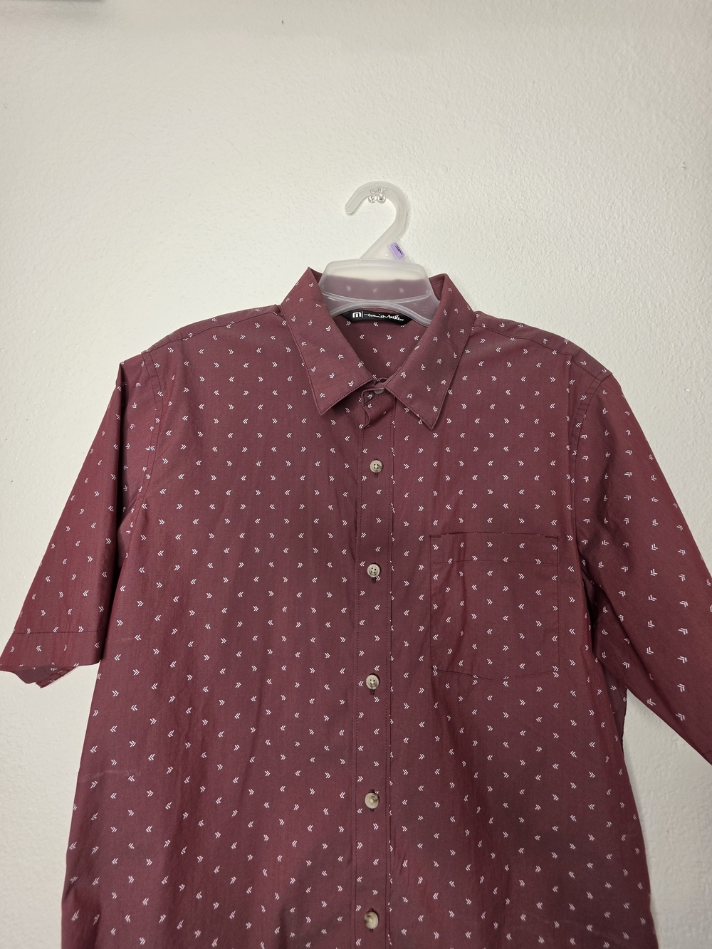 TravisMathew Mens Size M Burgundy Geometric Short Sleeve Button Up Shirt - Picture 6 of 14